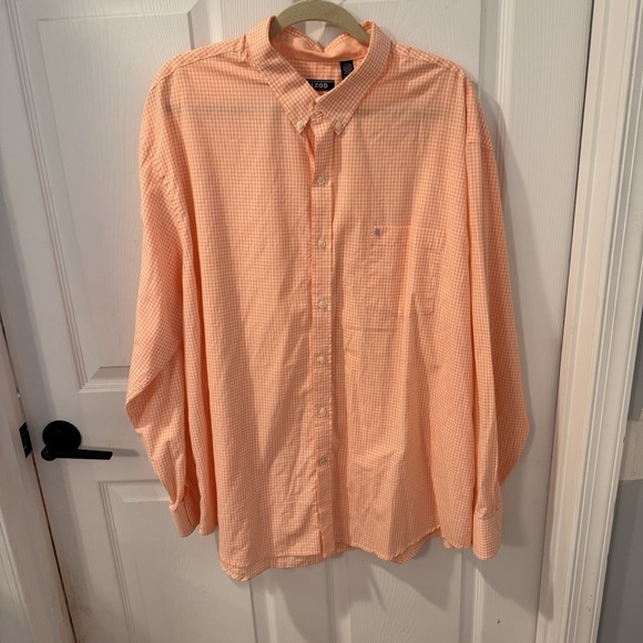 IZOD Button Up Dress Shirt Men's Size XXL Non-Iron Stretch Gingham Orange White - Picture 1 of 6